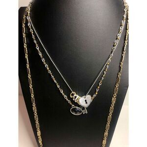 1321 Lucky brand silver tone Gold tone layered Heart key pendant necklace 19-20"